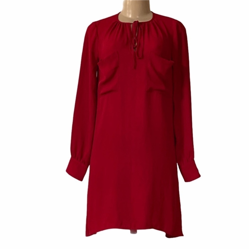BCBGMaxAzria | Darell Red Split Tie Neck Long Sleeve Solid Dress Size X-Small